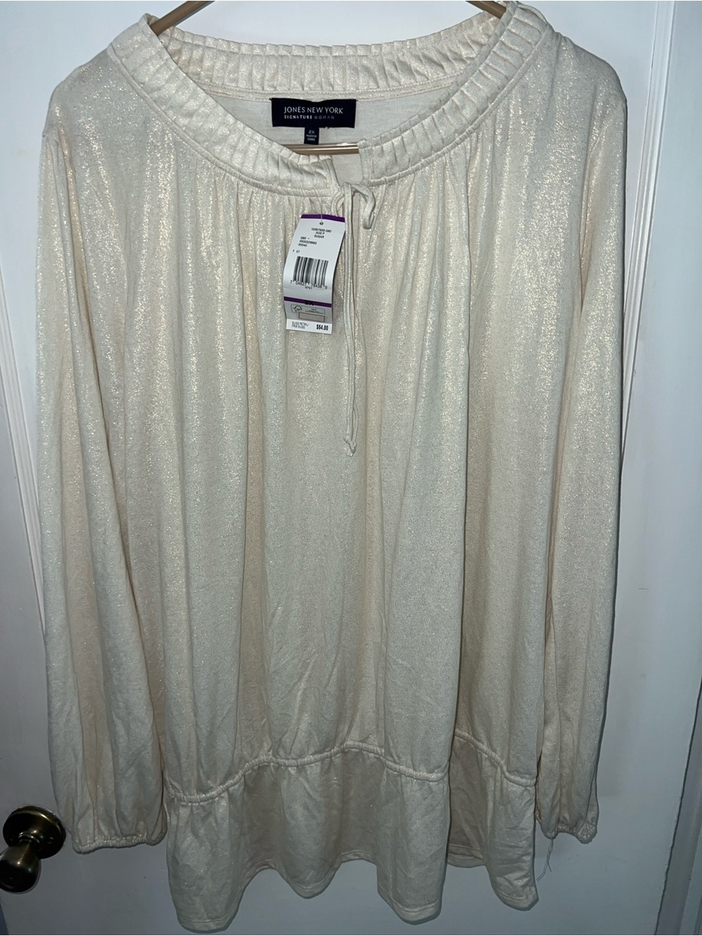 Jones New York Cream Shimmery Peasant Tunic Top NWT $64